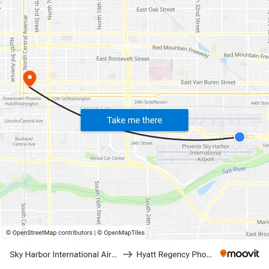 Sky Harbor International Airport to Hyatt Regency Phoenix map