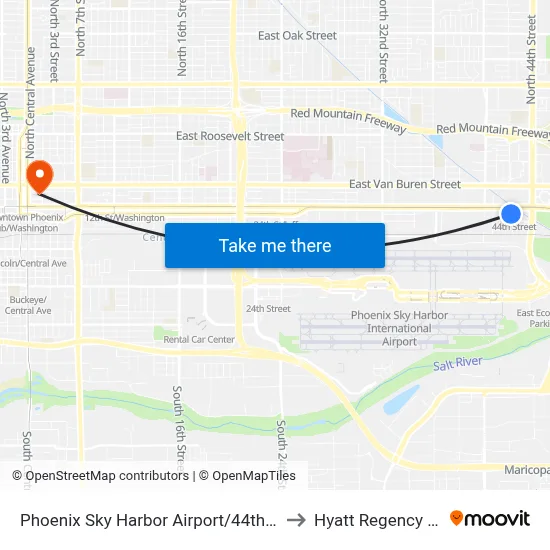 Phoenix Sky Harbor Airport/44th Street Station to Hyatt Regency Phoenix map