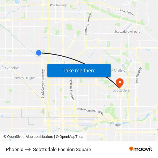 Phoenix to Scottsdale Fashion Square map