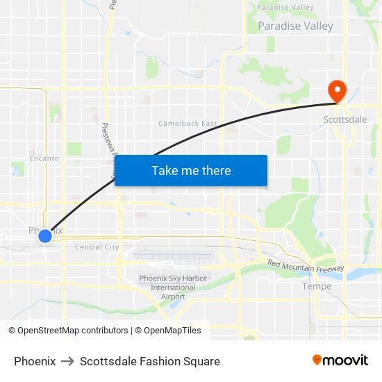 Phoenix to Scottsdale Fashion Square map