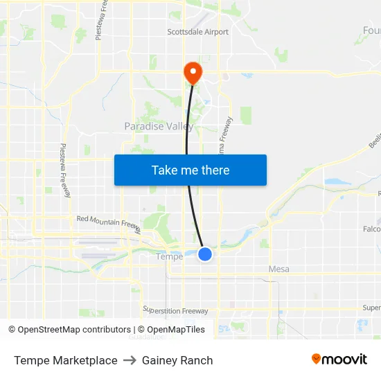 Tempe Marketplace to Gainey Ranch map