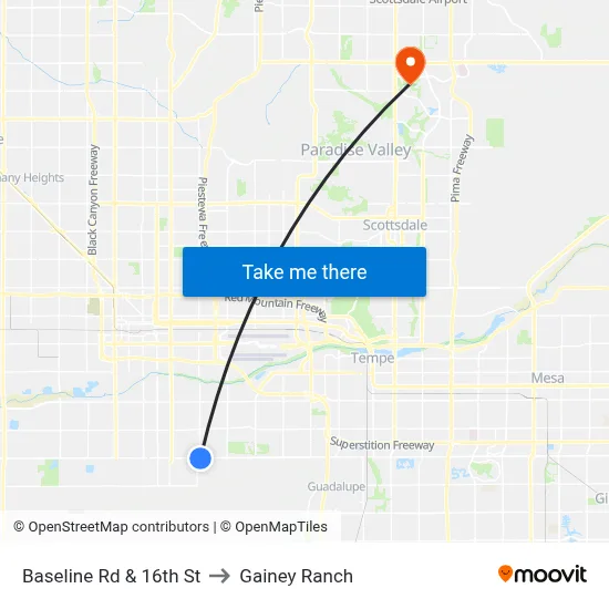 Baseline Rd & 16th St to Gainey Ranch map