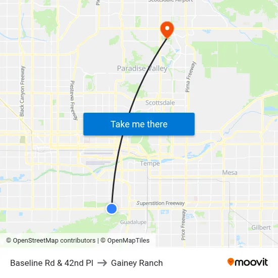 Baseline Rd & 42nd Pl to Gainey Ranch map