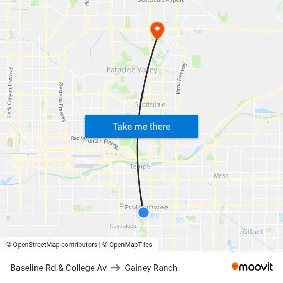 Baseline Rd & College Av to Gainey Ranch map