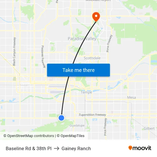 Baseline Rd & 38th Pl to Gainey Ranch map