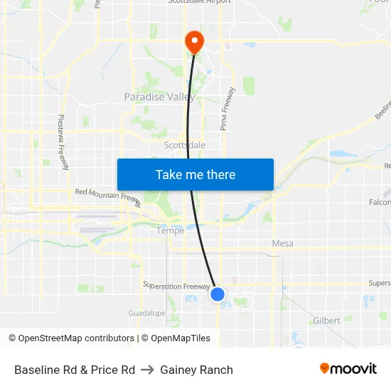 Baseline Rd & Price Rd to Gainey Ranch map