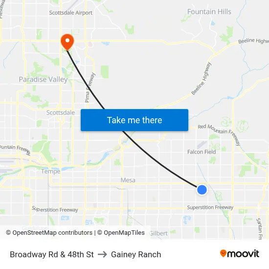 Broadway Rd & 48th St to Gainey Ranch map