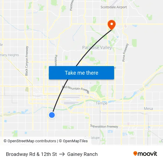 Broadway Rd & 12th St to Gainey Ranch map