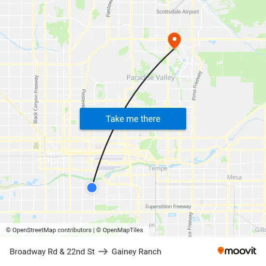 Broadway Rd & 22nd St to Gainey Ranch map