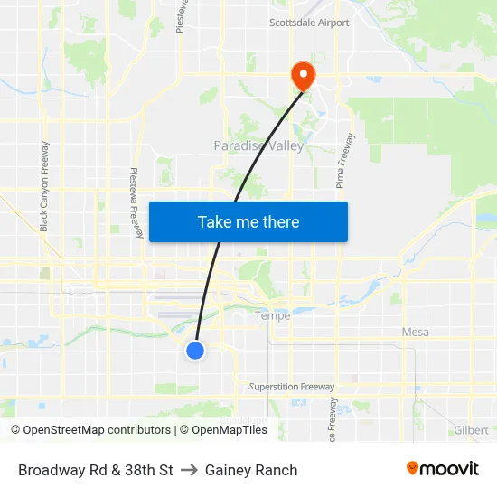 Broadway Rd & 38th St to Gainey Ranch map