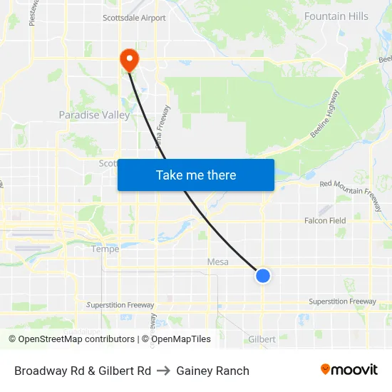 Broadway Rd & Gilbert Rd to Gainey Ranch map