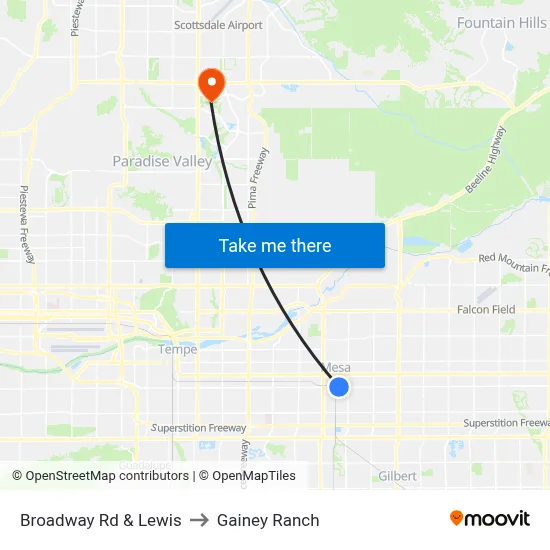 Broadway Rd & Lewis to Gainey Ranch map