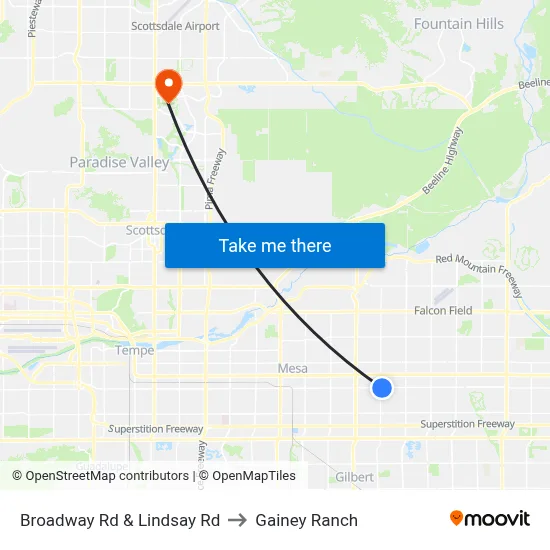 Broadway Rd & Lindsay Rd to Gainey Ranch map