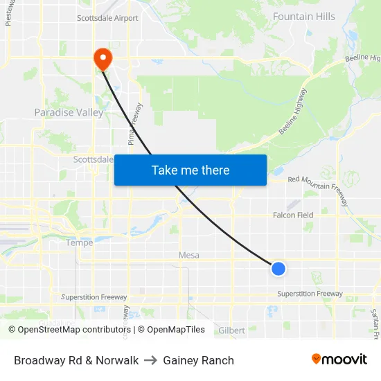 Broadway Rd & Norwalk to Gainey Ranch map