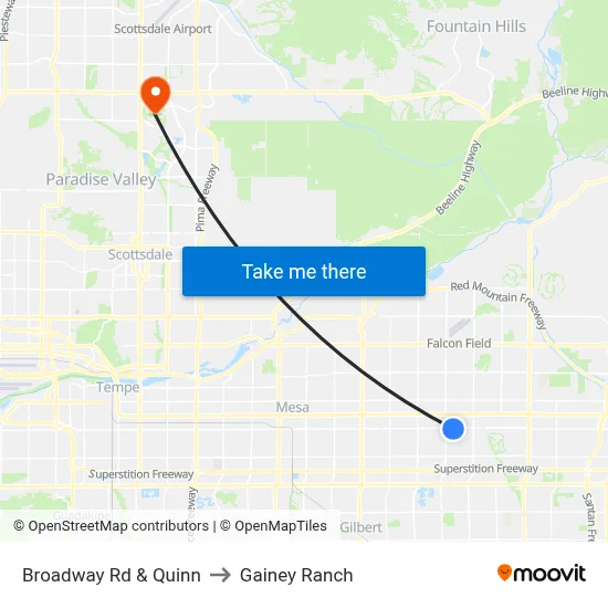 Broadway Rd & Quinn to Gainey Ranch map