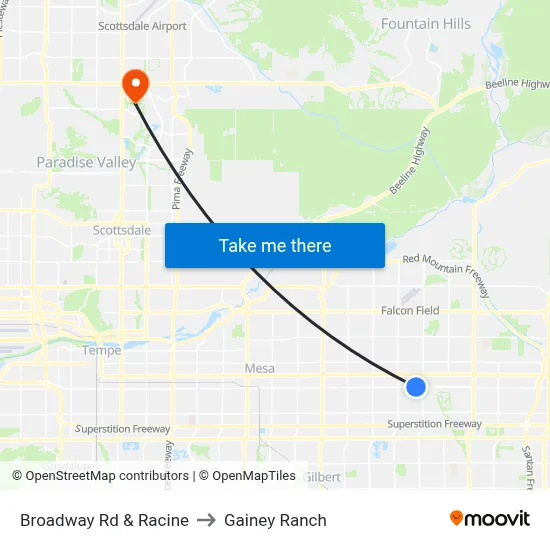 Broadway Rd & Racine to Gainey Ranch map