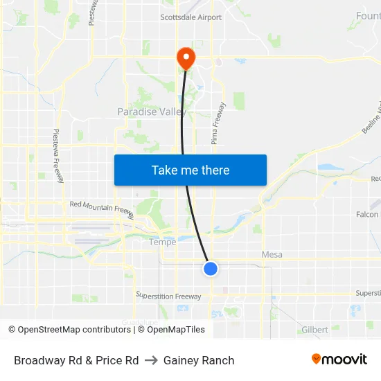 Broadway Rd & Price Rd to Gainey Ranch map