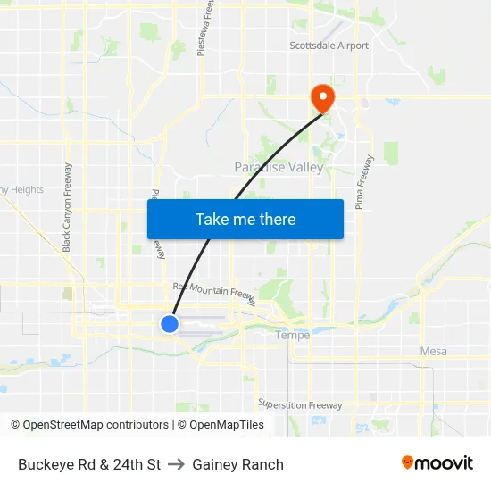 Buckeye Rd & 24th St to Gainey Ranch map