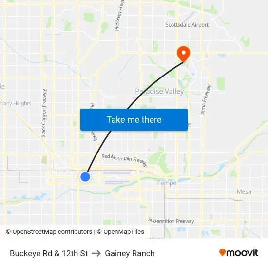 Buckeye Rd & 12th St to Gainey Ranch map