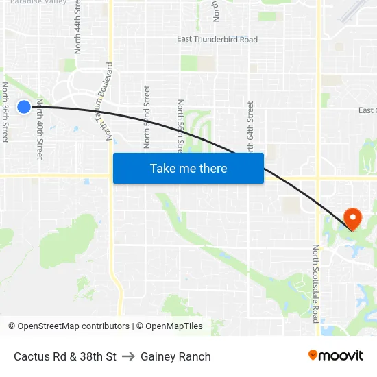 Cactus Rd & 38th St to Gainey Ranch map
