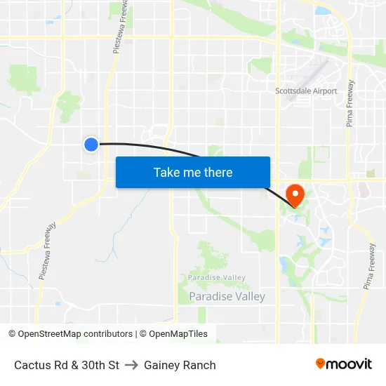 Cactus Rd & 30th St to Gainey Ranch map