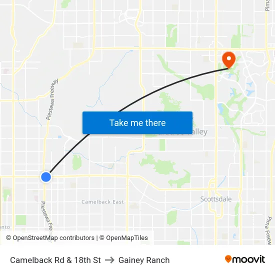 Camelback Rd & 18th St to Gainey Ranch map