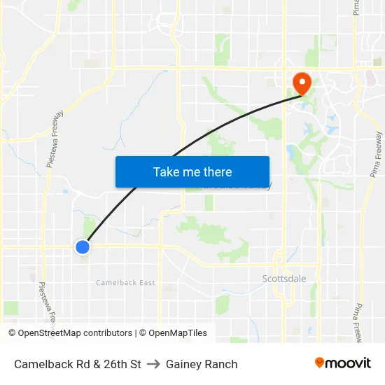Camelback Rd & 26th St to Gainey Ranch map