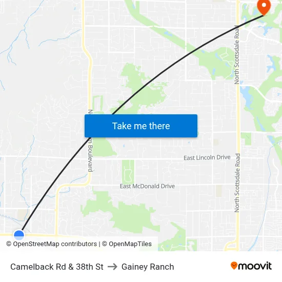 Camelback Rd & 38th St to Gainey Ranch map