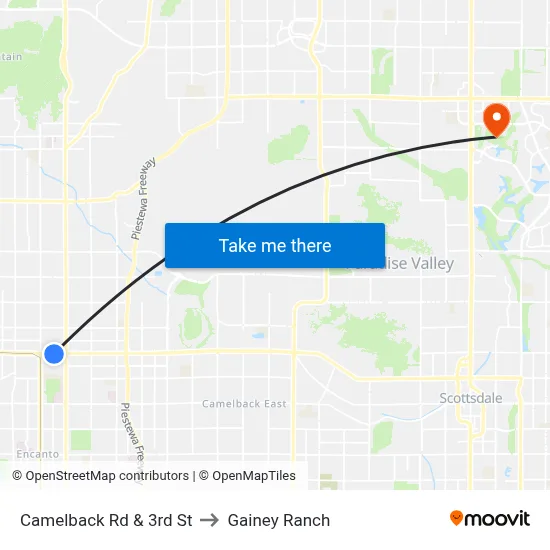 Camelback Rd & 3rd St to Gainey Ranch map