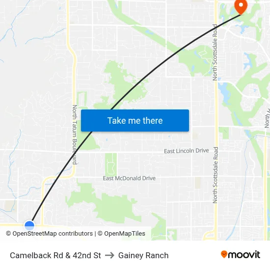 Camelback Rd & 42nd St to Gainey Ranch map