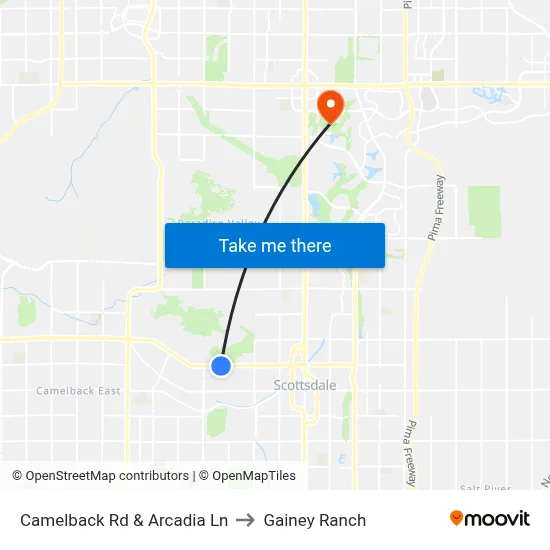 Camelback Rd & Arcadia Ln to Gainey Ranch map