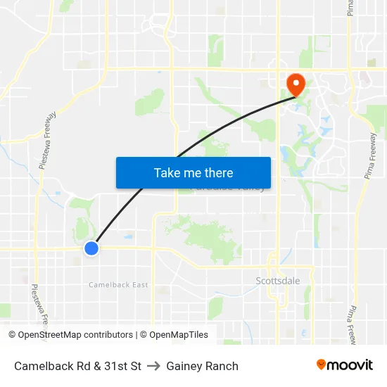 Camelback Rd & 31st St to Gainey Ranch map