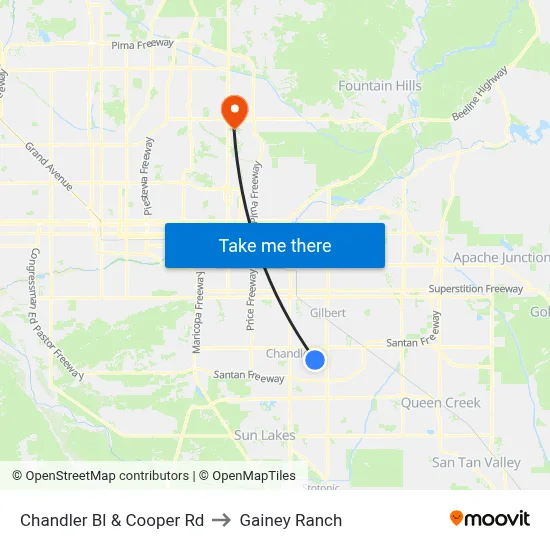 Chandler Bl & Cooper Rd to Gainey Ranch map