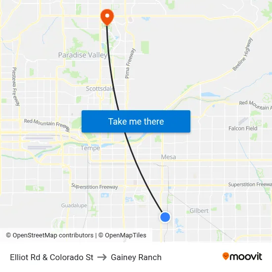 Elliot Rd & Colorado St to Gainey Ranch map