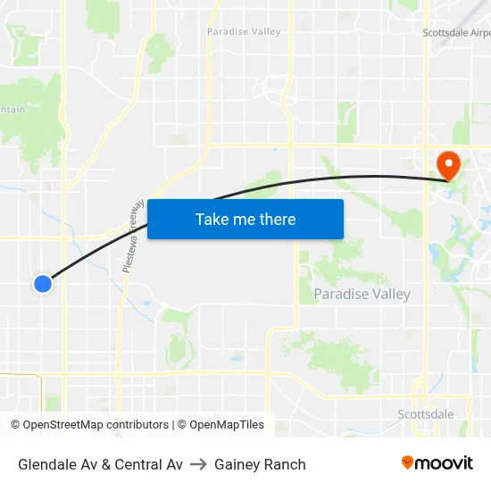 Glendale Av & Central Av to Gainey Ranch map