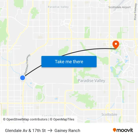 Glendale Av & 17th St to Gainey Ranch map