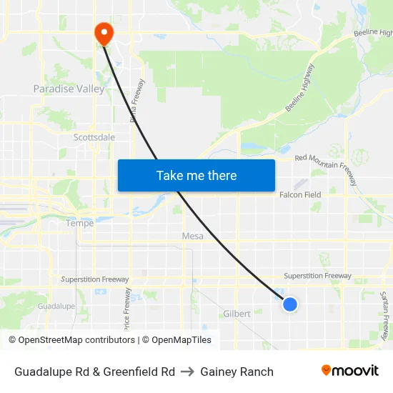 Guadalupe Rd & Greenfield Rd to Gainey Ranch map
