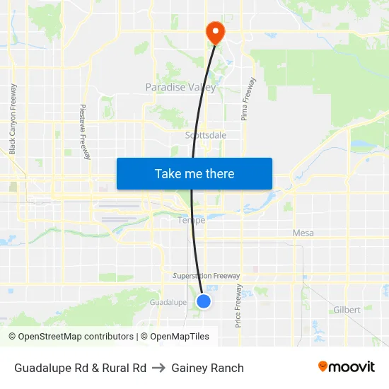 Guadalupe Rd & Rural Rd to Gainey Ranch map