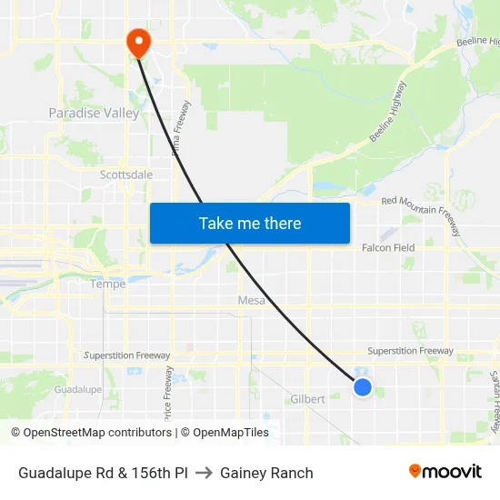 Guadalupe Rd & 156th Pl to Gainey Ranch map