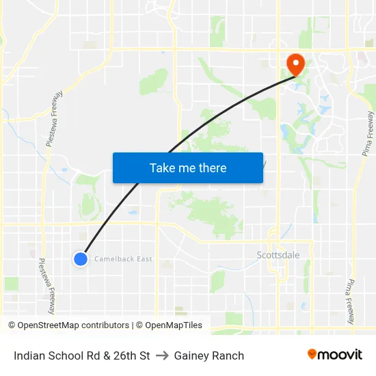 Indian School Rd & 26th St to Gainey Ranch map