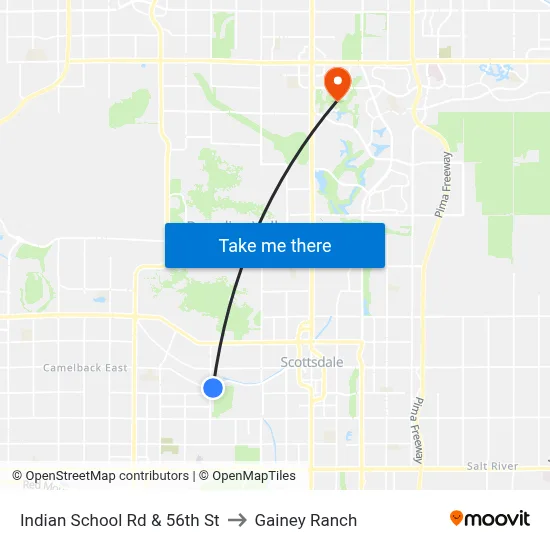 Indian School Rd & 56th St to Gainey Ranch map