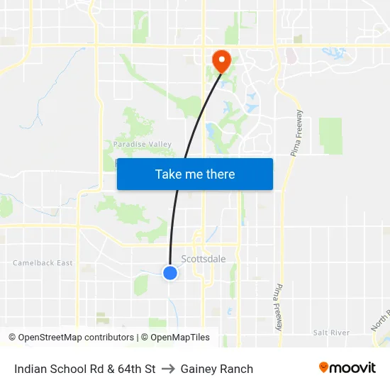 Indian School Rd & 64th St to Gainey Ranch map