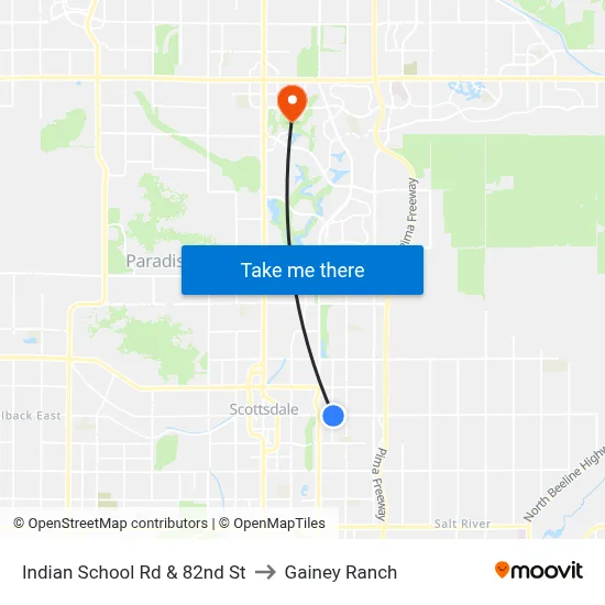 Indian School Rd & 82nd St to Gainey Ranch map