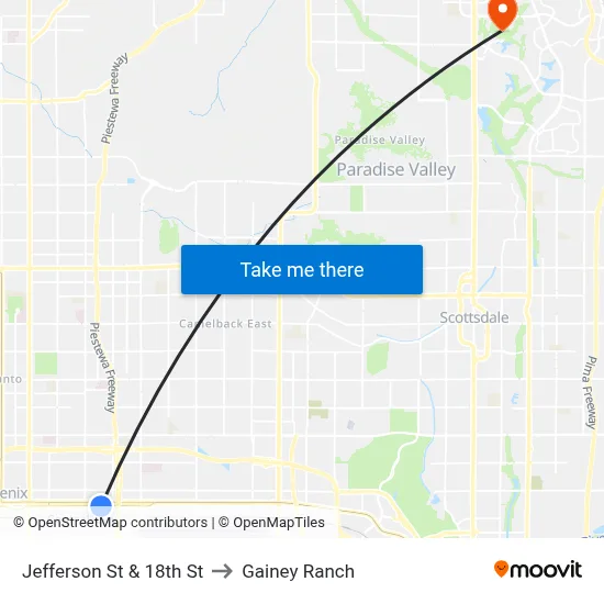 Jefferson St & 18th St to Gainey Ranch map