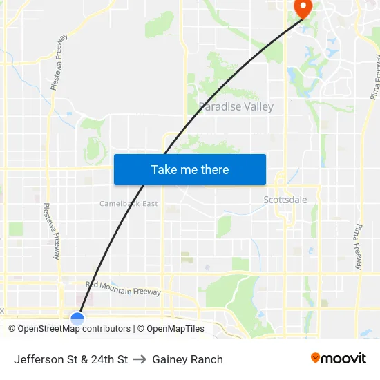 Jefferson St & 24th St to Gainey Ranch map