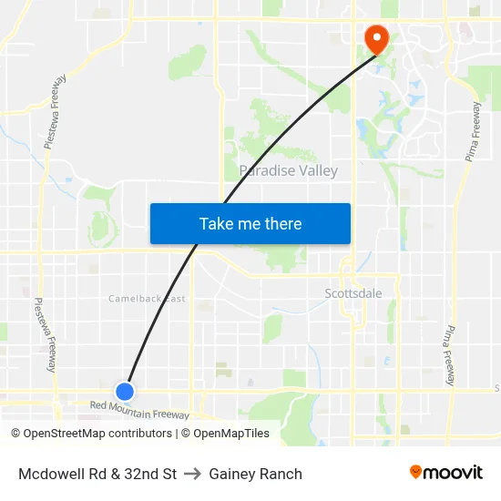 Mcdowell Rd & 32nd St to Gainey Ranch map