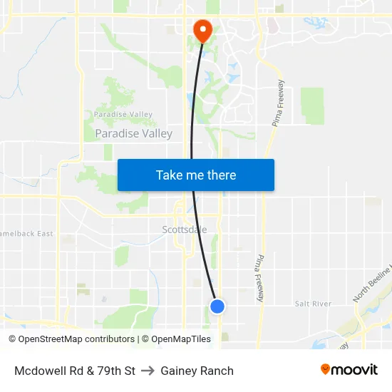 Mcdowell Rd & 79th St to Gainey Ranch map