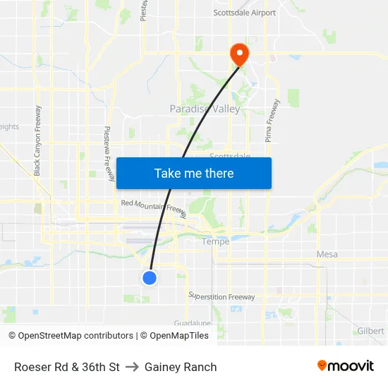 Roeser Rd & 36th St to Gainey Ranch map