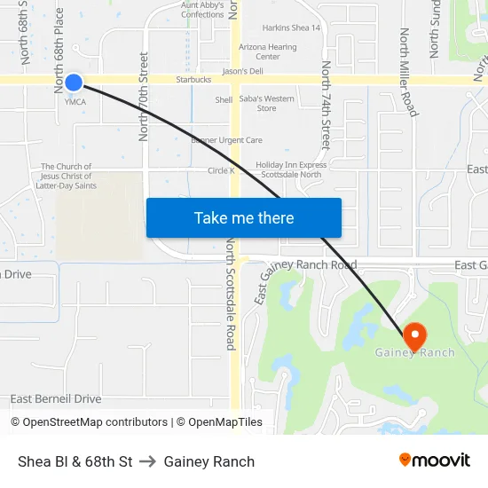 Shea Bl & 68th St to Gainey Ranch map