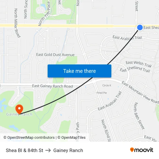 Shea Bl & 84th St to Gainey Ranch map